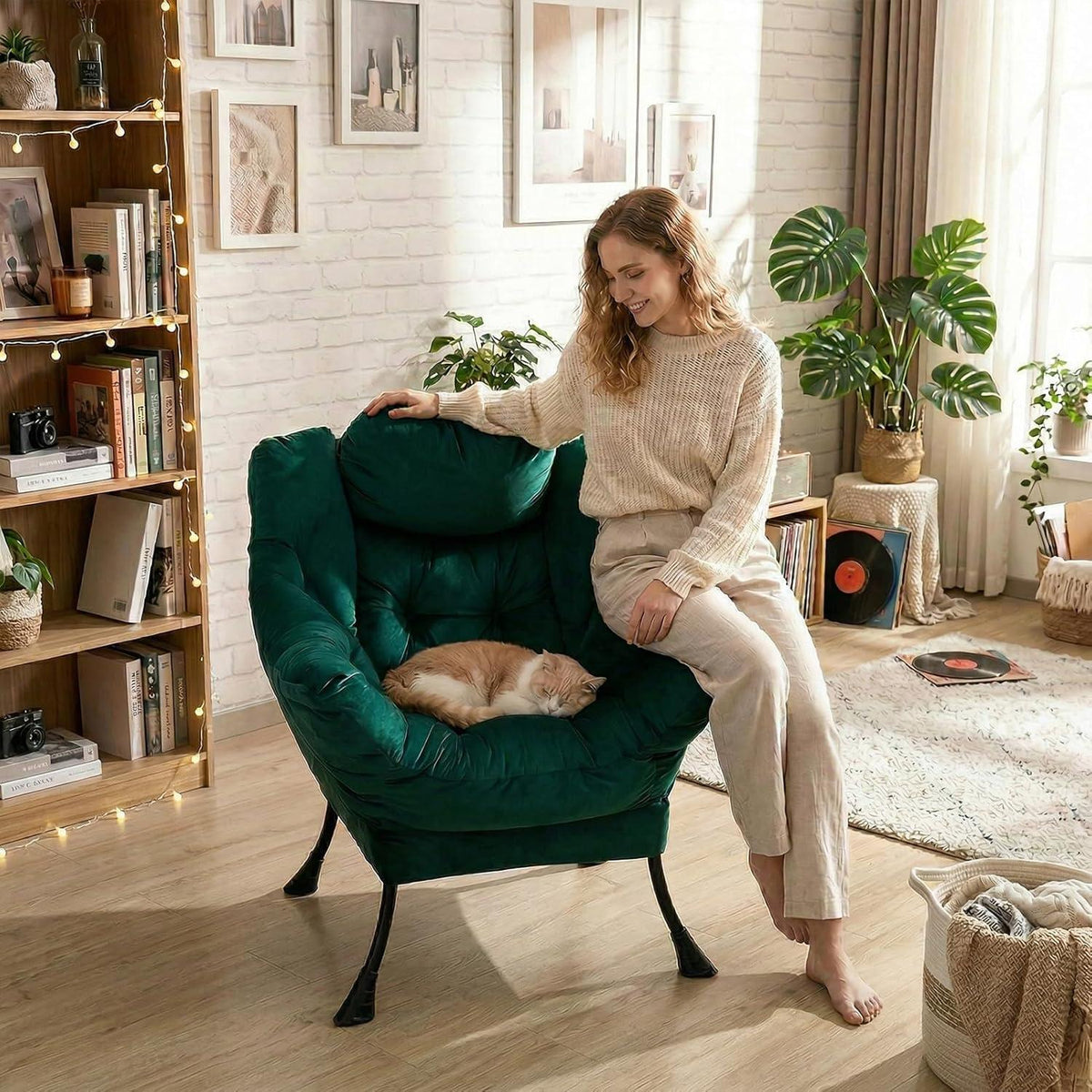 Ohrensessel Samtgrün – Bequemer Relaxsessel für Wohnzimmer