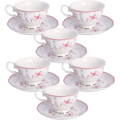 Tassen- & Untertassenset Rosa Rose Vintage Porzellan 6er Set 150ml