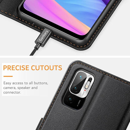 Leder Handyhülle Xiaomi Redmi Note 10 5G Poco M3 Pro 5G Flipcase Schwarz