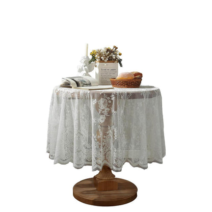 Weiße Spitze Tischdecke Bestickt Rund 190cm Hochzeit Party Dekoration