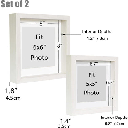 Shampsen 3D Bilderrahmen Weiß 20x20 17x17 Holz Shadow Box