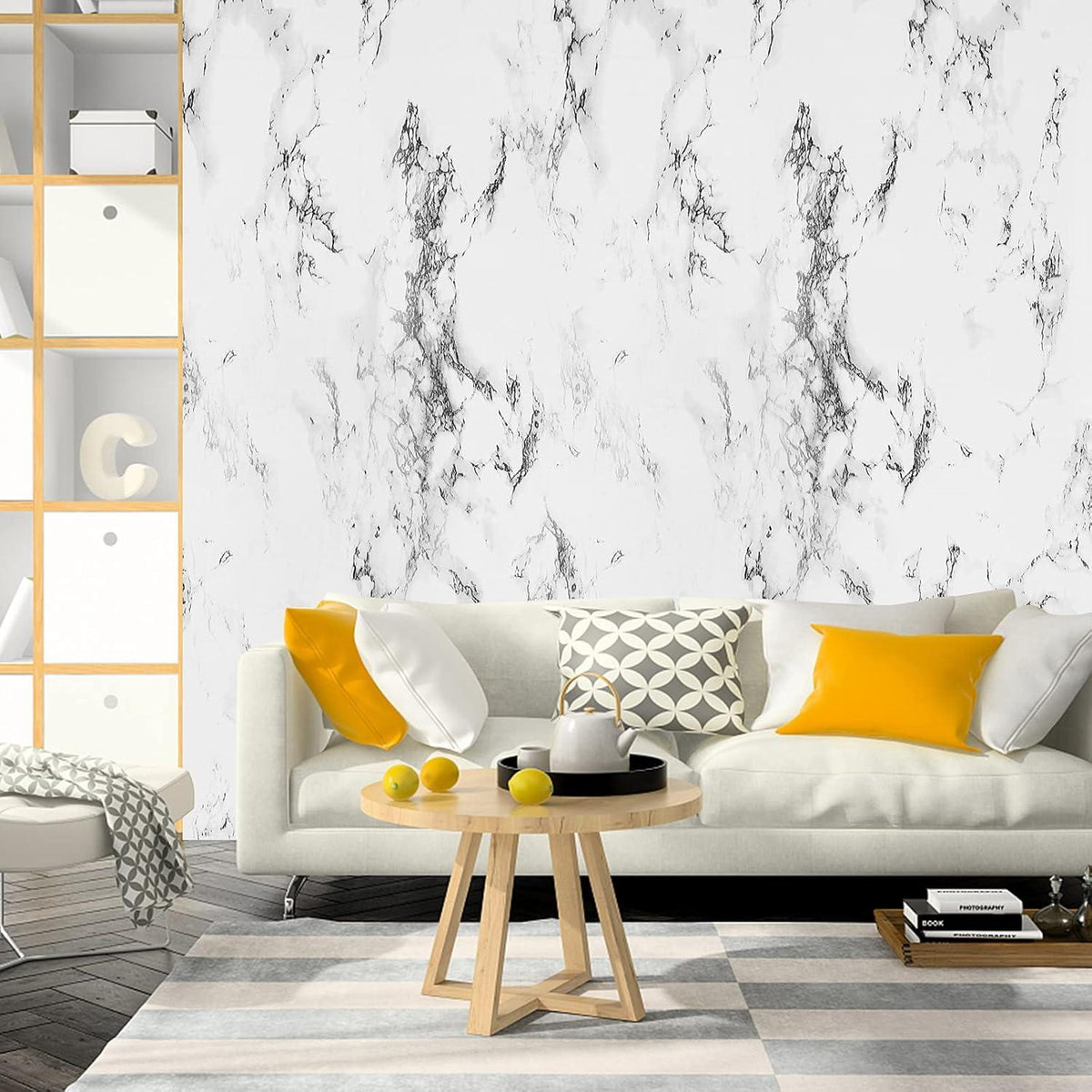 Selbstklebende Marmor Tapete Weiß Grau Vinyl 40x300cm