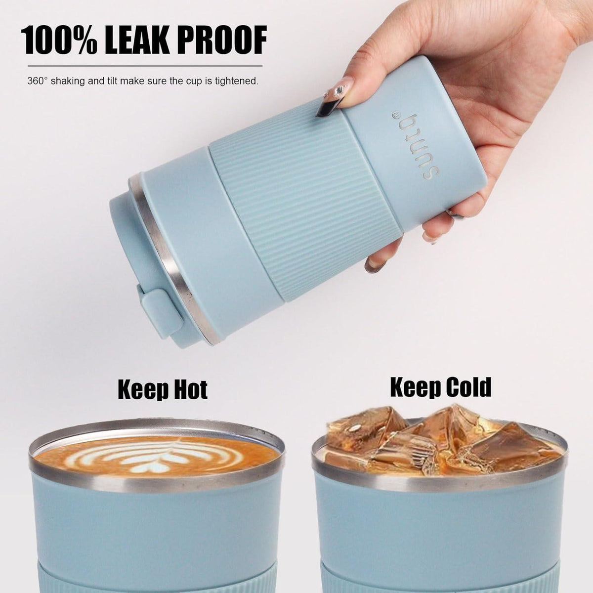 SUNTQ Kaffeebecher to go Thermo Edelstahl 510ml Blau Isoliert Wiederverwendbar