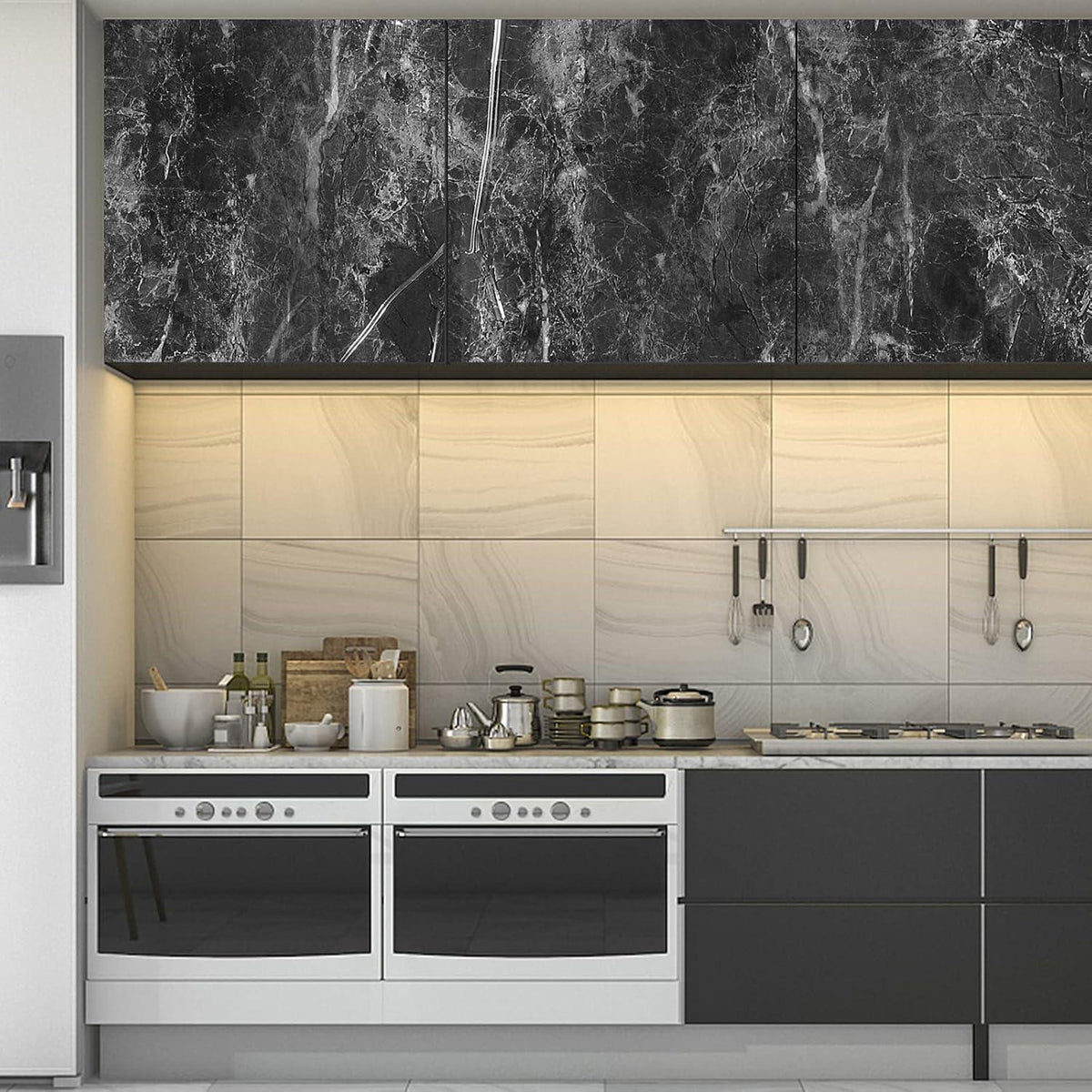 Selbstklebende Marmor Tapete Schwarz 40x300cm deco Küche
