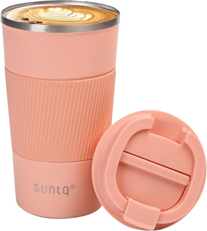Kaffeebecher to go Thermo aus Edelstahl - gummierte Manschette