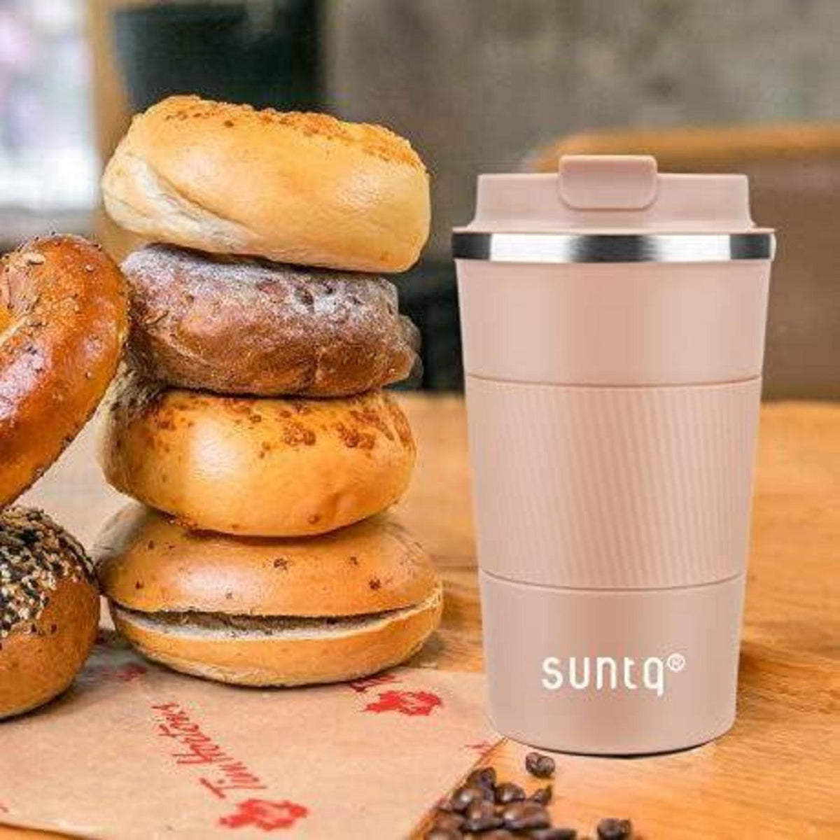 SUNTQ Kaffeebecher to go Thermo Edelstahl 510ml - Koral Rosa Isoliert