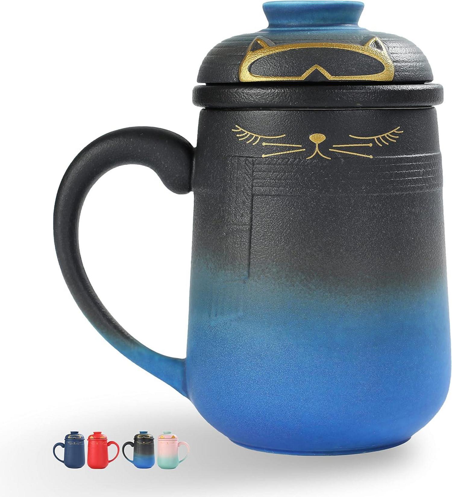 Japanische Katzentassen-Set mit Tee-Infuser, Keramik, 460