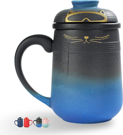 Japanische Katzentassen-Set mit Tee-Infuser, Keramik, 460