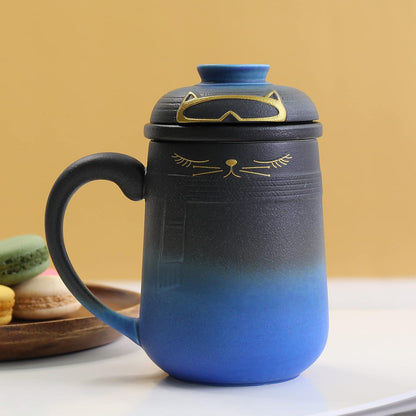 Japanische Katzentassen-Set mit Tee-Infuser, Keramik, 460
