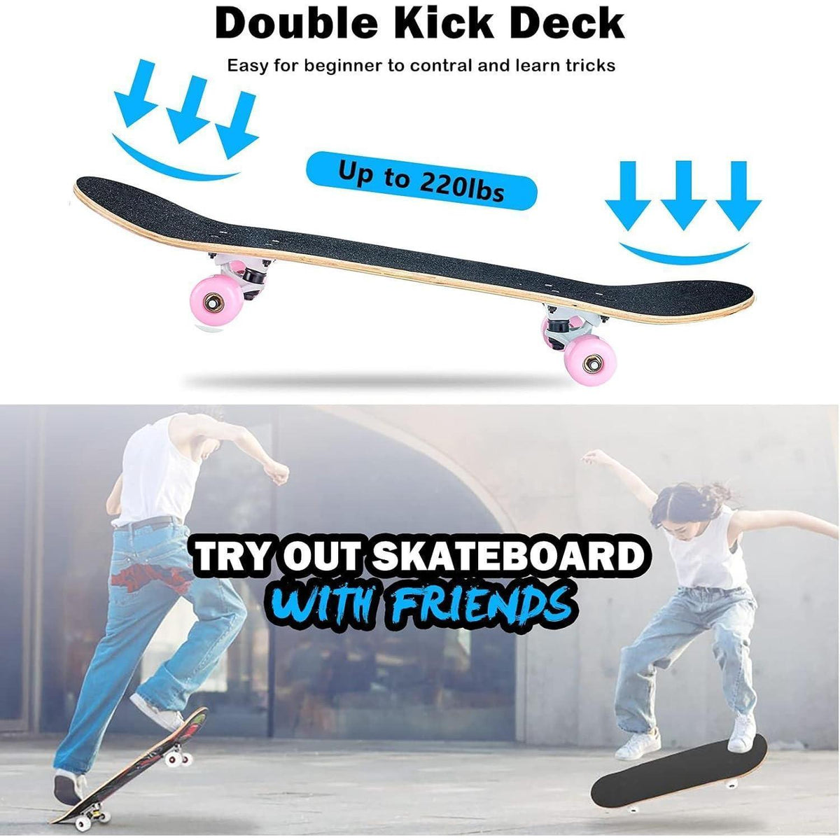 Komplettes Skateboard 31" Pink - 8 Lagen Ahorn, ABEC-11 Kugellager