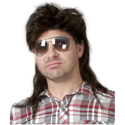 Schwarze Mullet Perücke Männer Lang Synthetisch für Cosplay Party