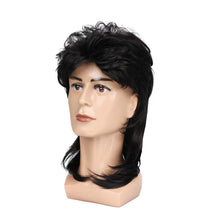 Perücke Männer Schwarz 80er Mullet Lang Synthetische Haare