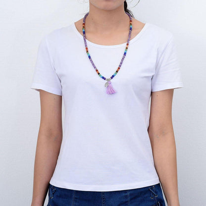 7 Chakra Edelstein Mala Kette mit Amethyst Anhänger