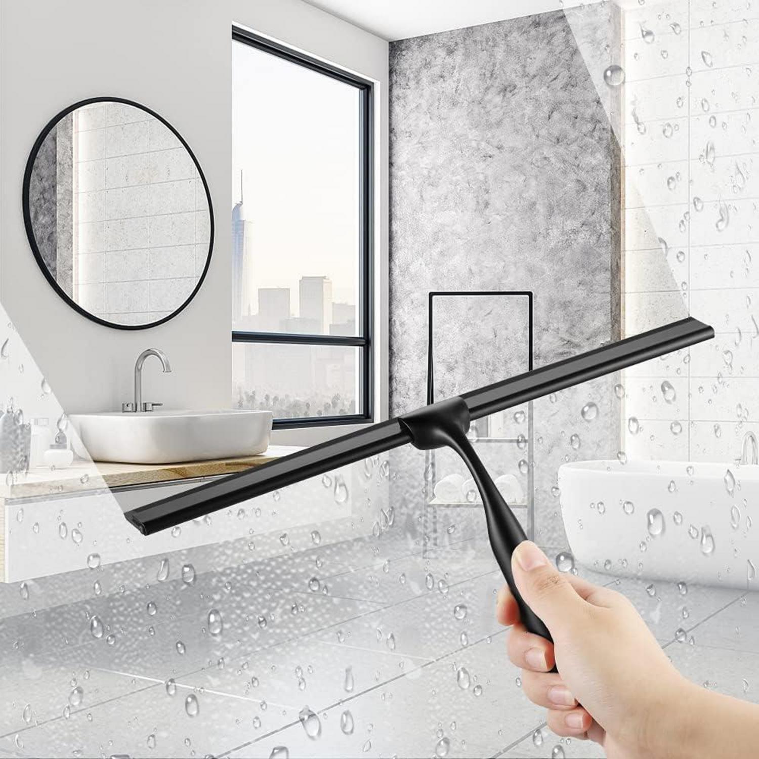Edelstahl Duschabzieher 31cm Schwarz ohne Bohren Badezimmerwischer