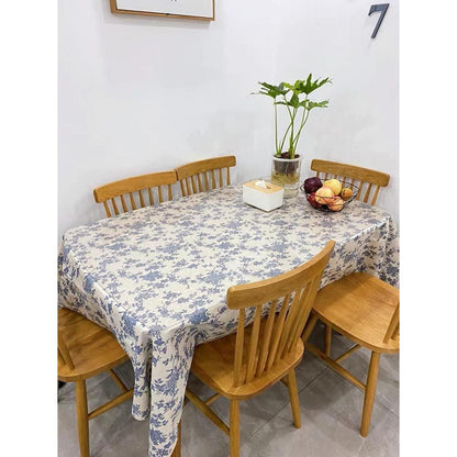 Blaue Baumwoll-Leinen Tischdecke 140x140 cm – Blumenmuster