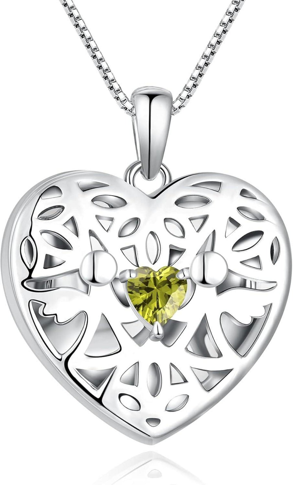 Herz Schutzengel Foto Medaillon Kette 925 Silber Zirkonia Birthstone
