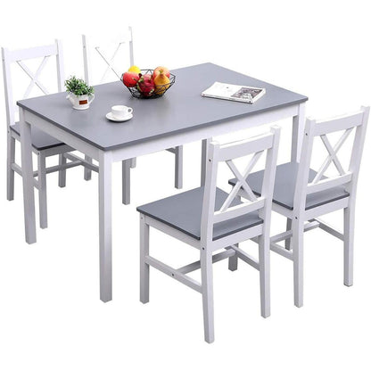 Grauer Esstisch Set mit 4 Holzstühlen – Modernes Esszimmer Set