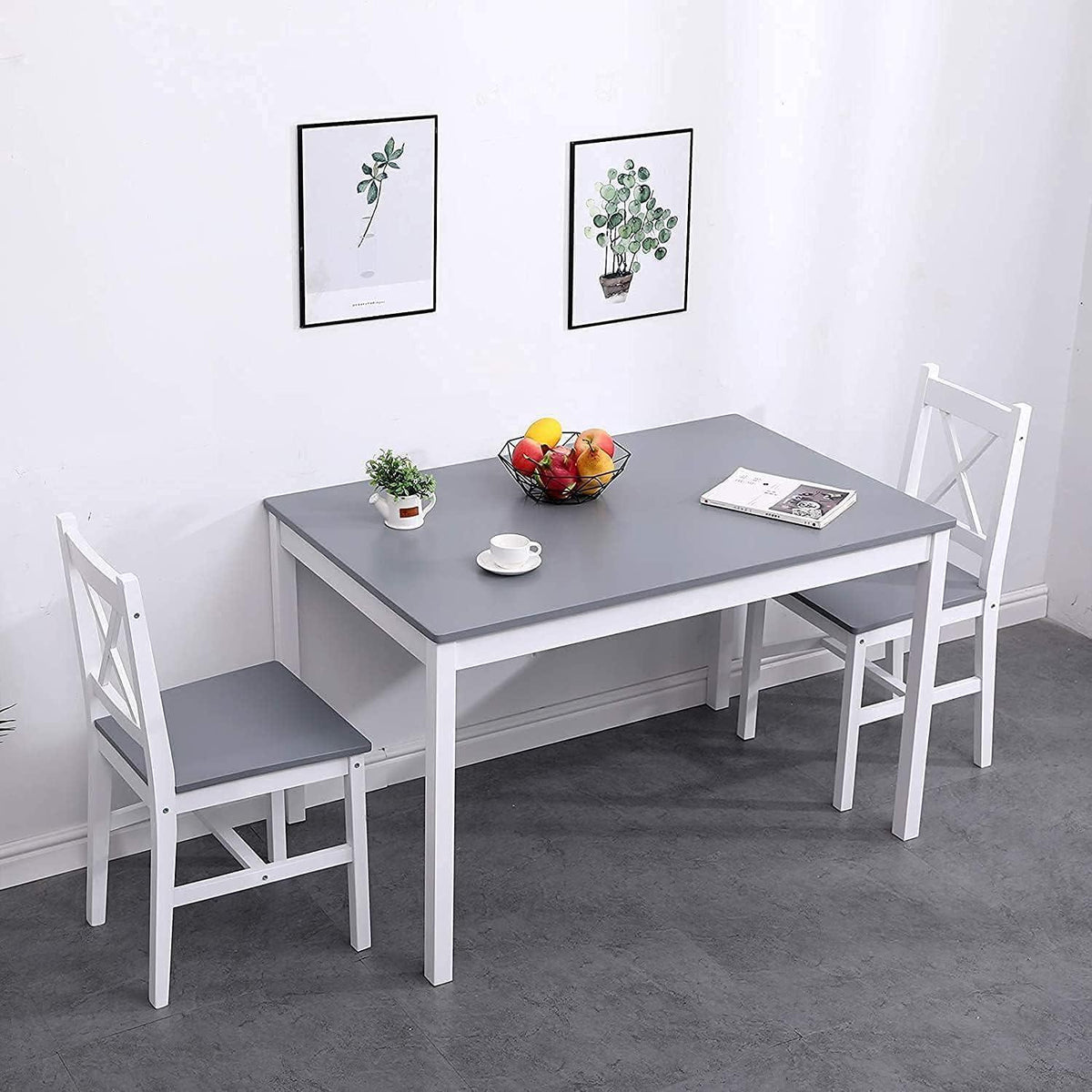 Grauer Esstisch Set mit 4 Holzstühlen – Modernes Esszimmer Set