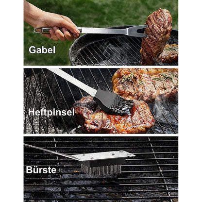Grillbesteck Set Edelstahl 21-teilig BBQ Zubehör Männer