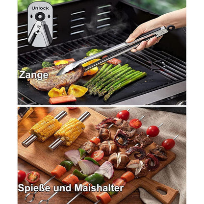 Grillbesteck Set Edelstahl 21-teilig BBQ Zubehör Männer