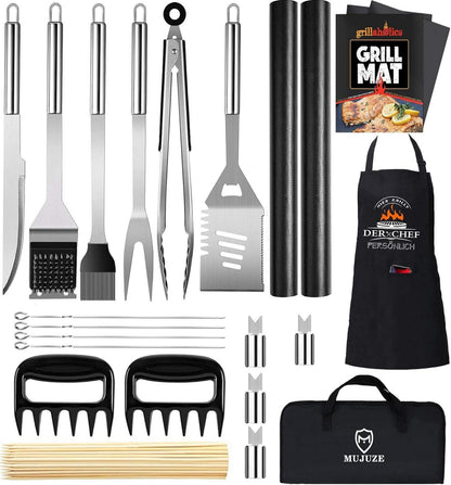 Grillbesteck Set Edelstahl für Männer BBQ Geschenk Set 21 Teile