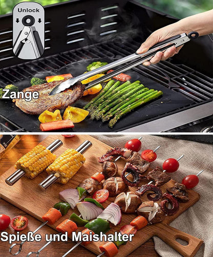 Grillbesteck Set 21 teilig BBQ Zubehör Edelstahl Männer Geschenk