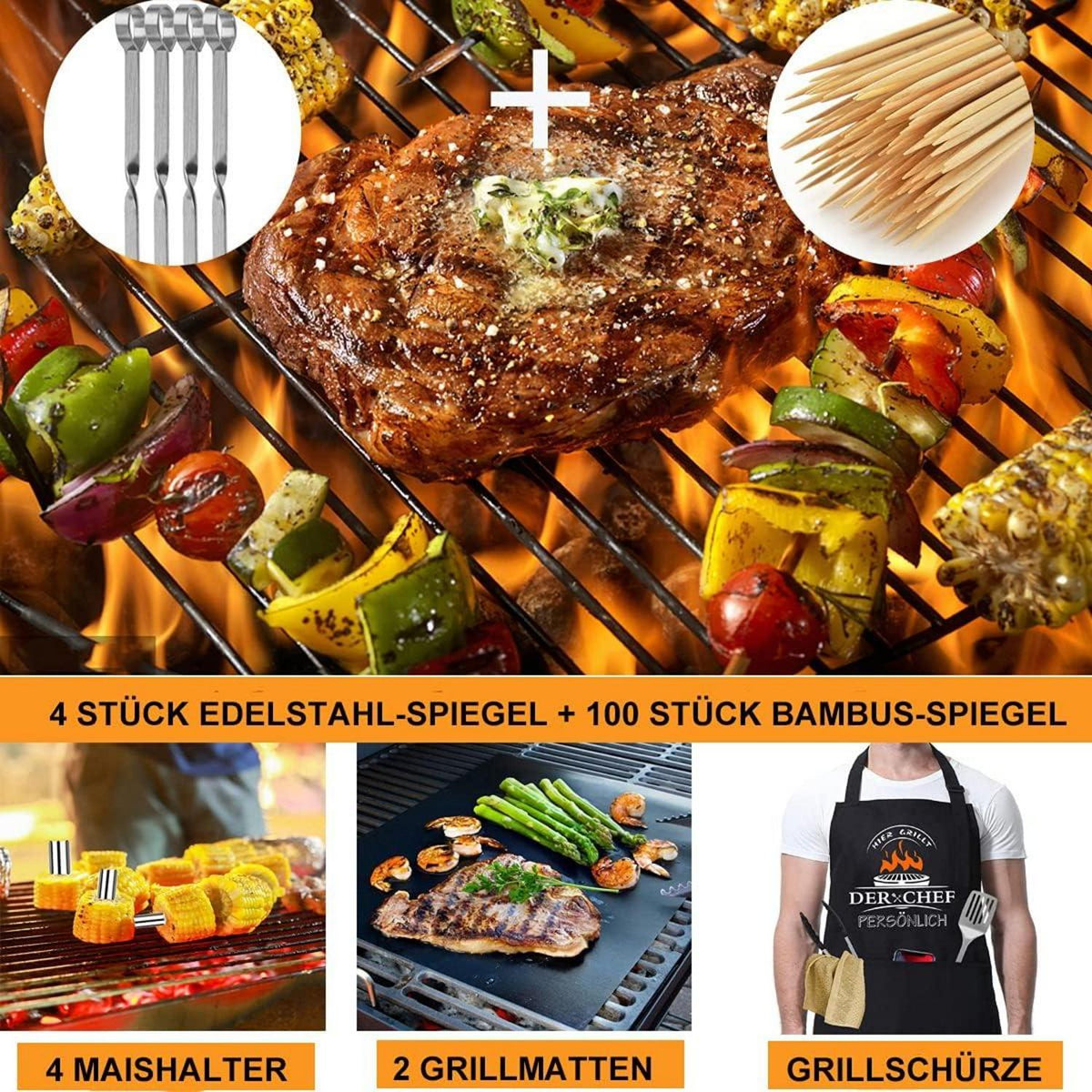 Grillbesteck Set Edelstahl BBQ Zubehör 21-teilig mit