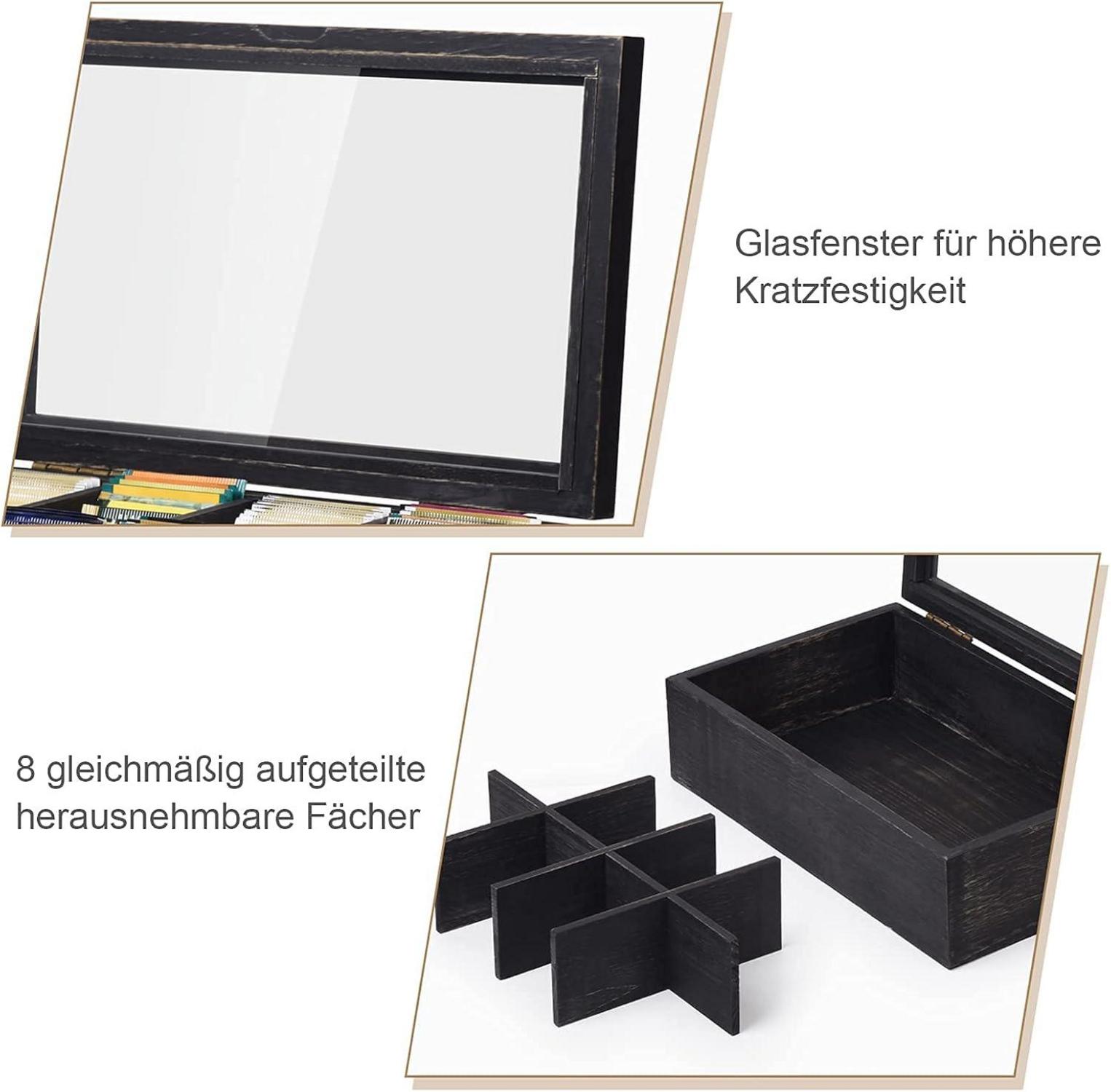 Teebox Massivholz schwarz 8 Fächer Sichtfenster 32.5x20x9.7cm