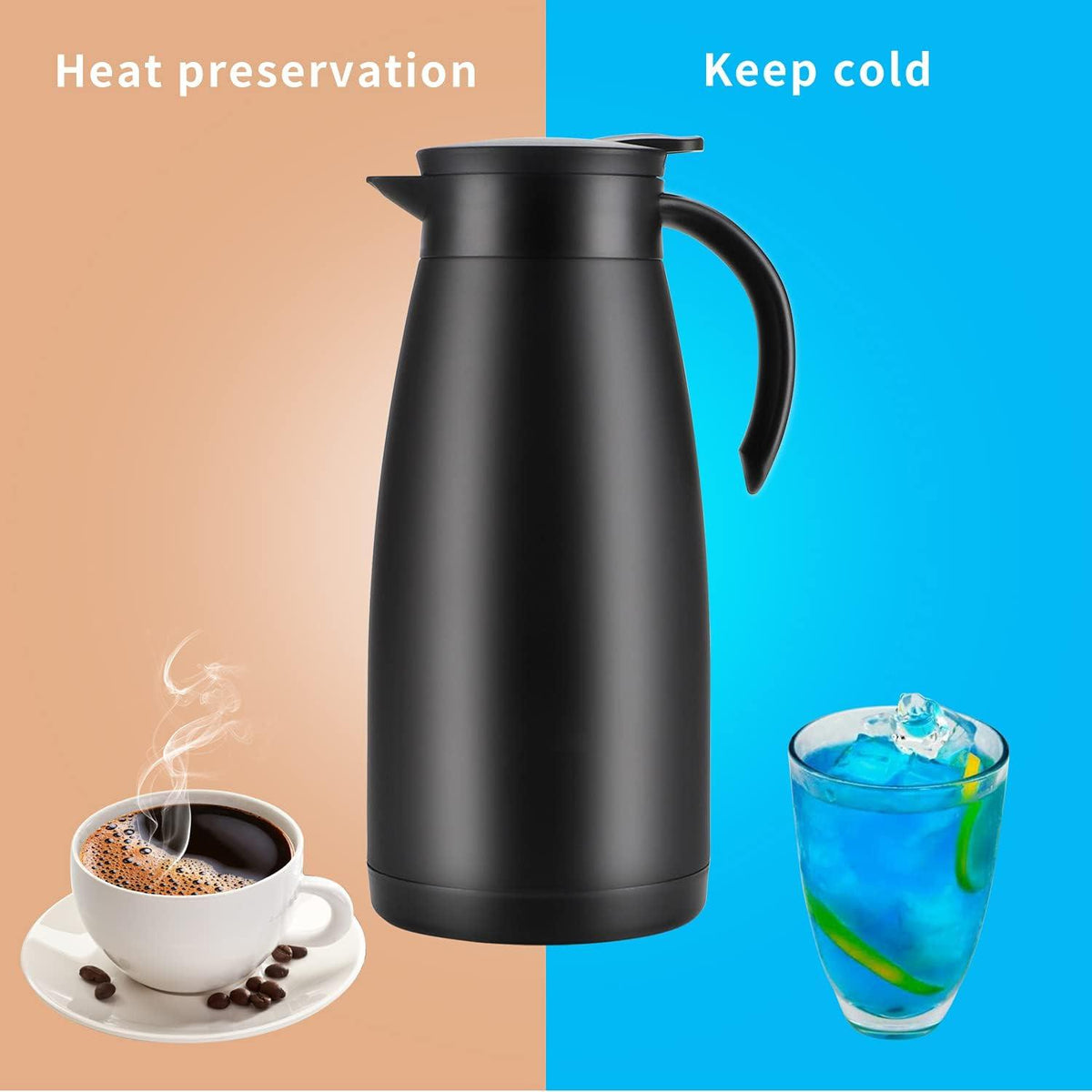 Isolierkanne 1,5L Edelstahl Vakuum Thermoskanne Kaffeekanne Tee Schwarz