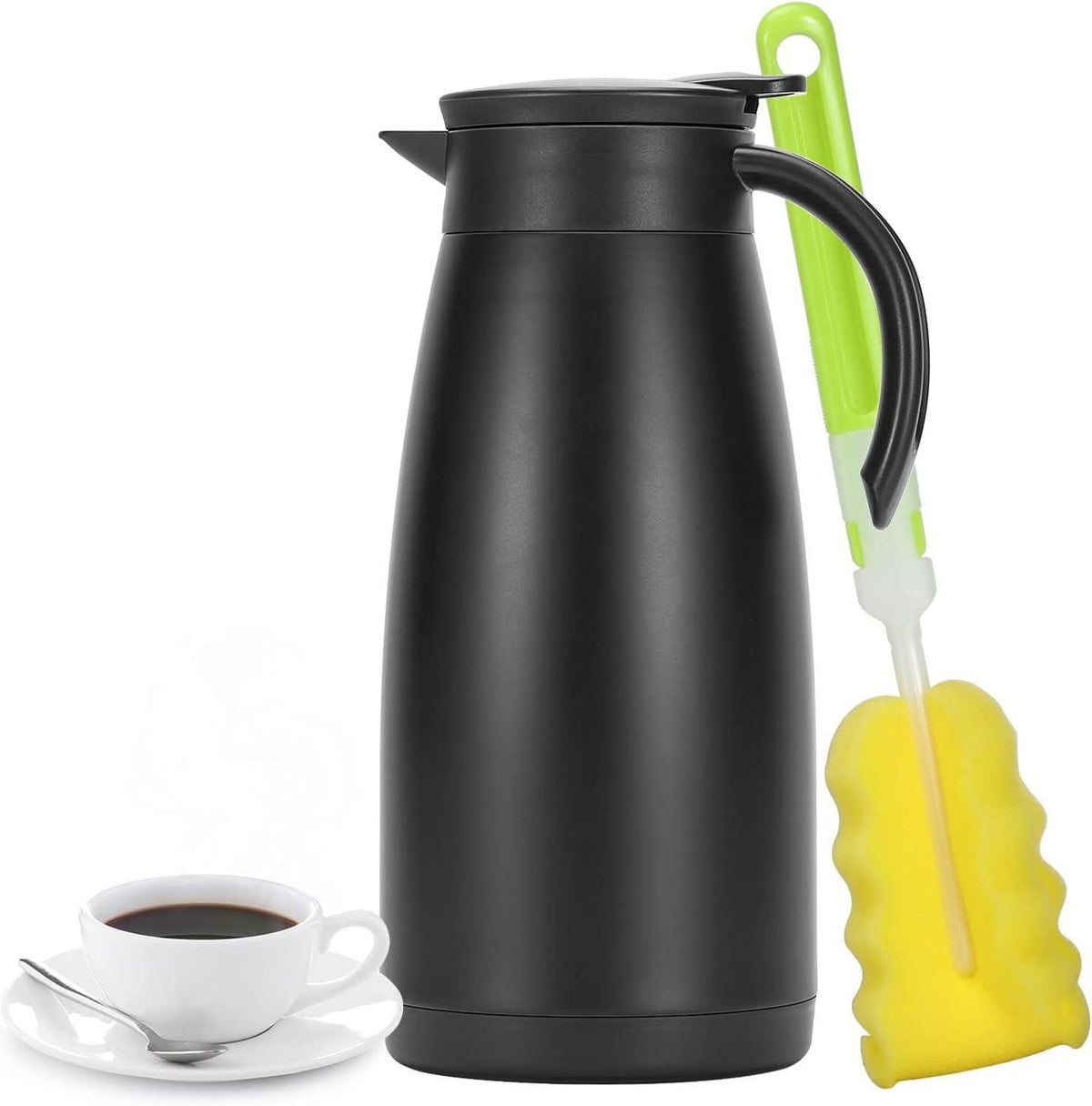 Isolierkanne Edelstahl Thermoskanne doppelwandig 1,5L Schwarz