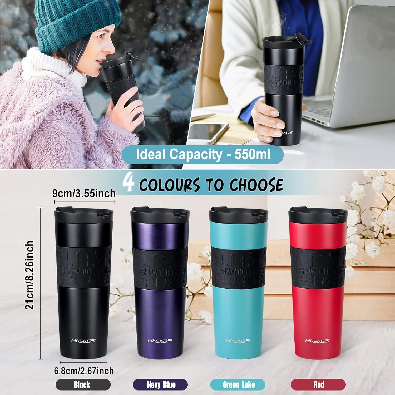 Premium isolierter Reisebecher 550ml - BPA-frei, auslaufsicher, Edelstahl - Schwarz