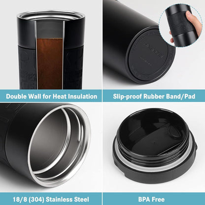Isolierter Kaffeebecher 550ml BPA-frei auslaufsicher Schwarz