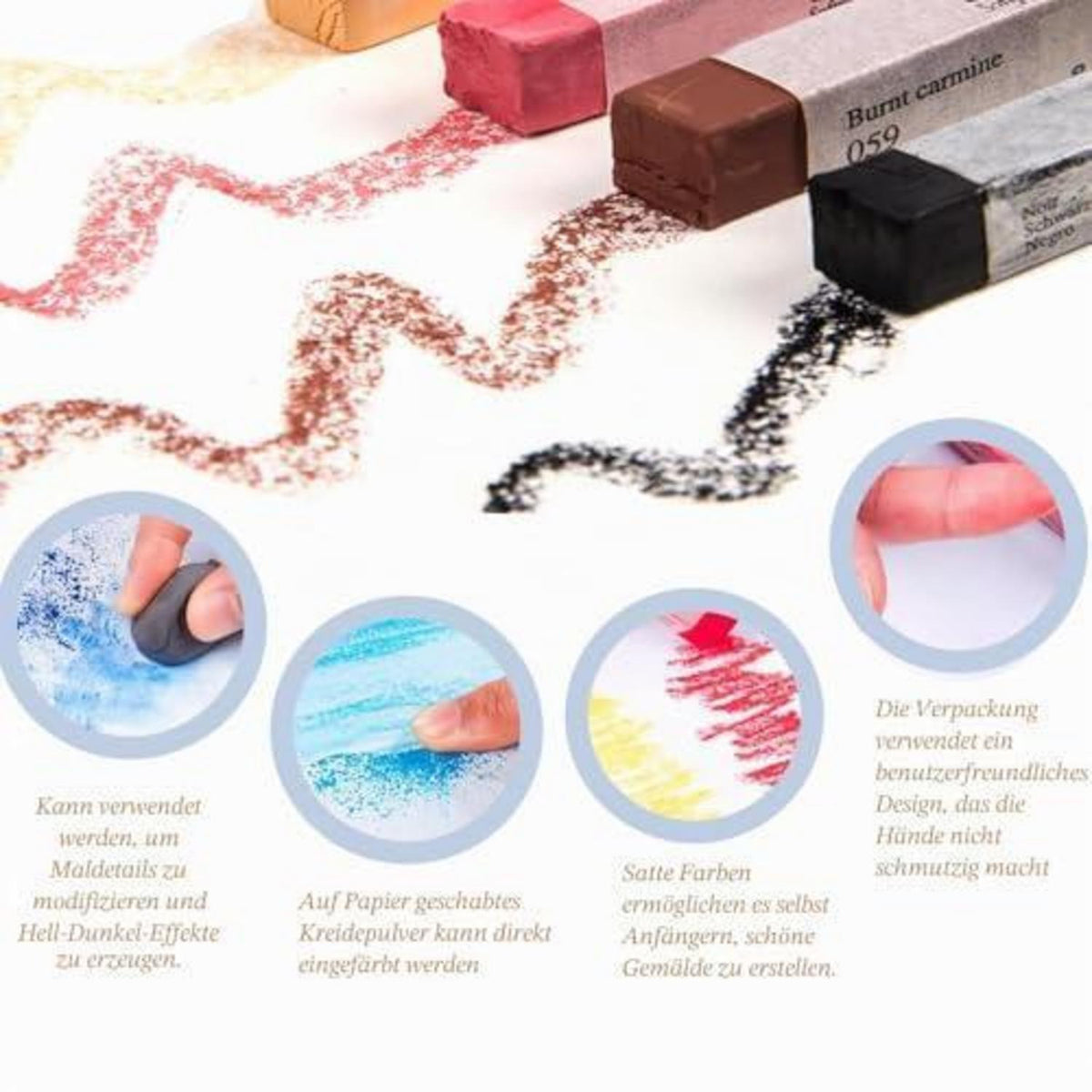 6x Weiche Pastellkreide Set – Künstlerqualität zum Zeichnen