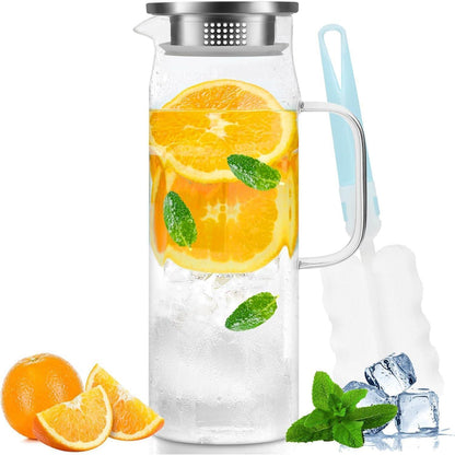 Yirilan 1.5L Glaskaraffe mit Edelstahldeckel - Hitze- und