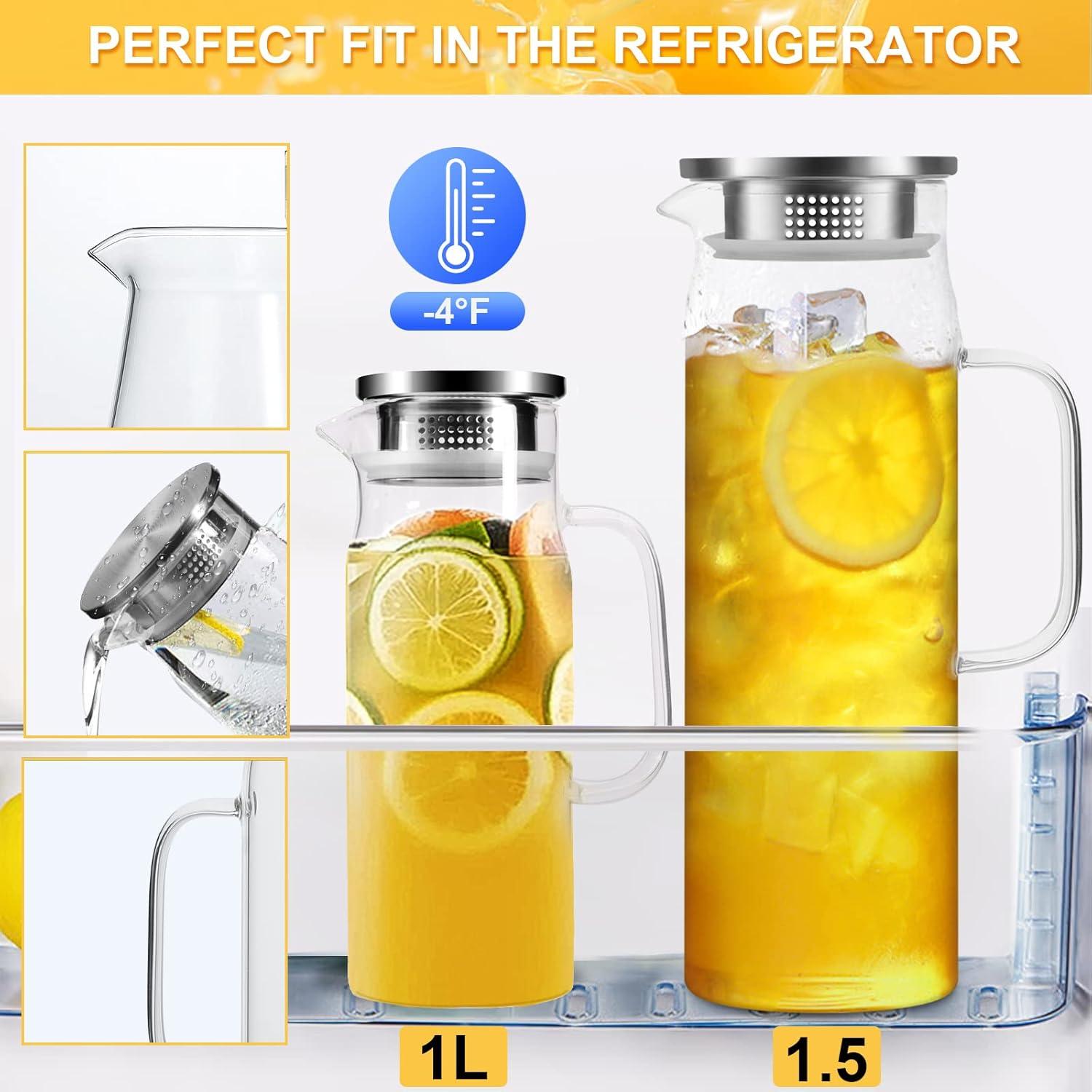 Glaskaraffe Wasserkaraffe 1,5 Liter mit Edelstahldeckel Transparent