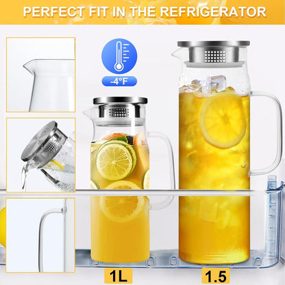 Glaskaraffe Wasserkaraffe 1,5 Liter mit Edelstahldeckel Transparent