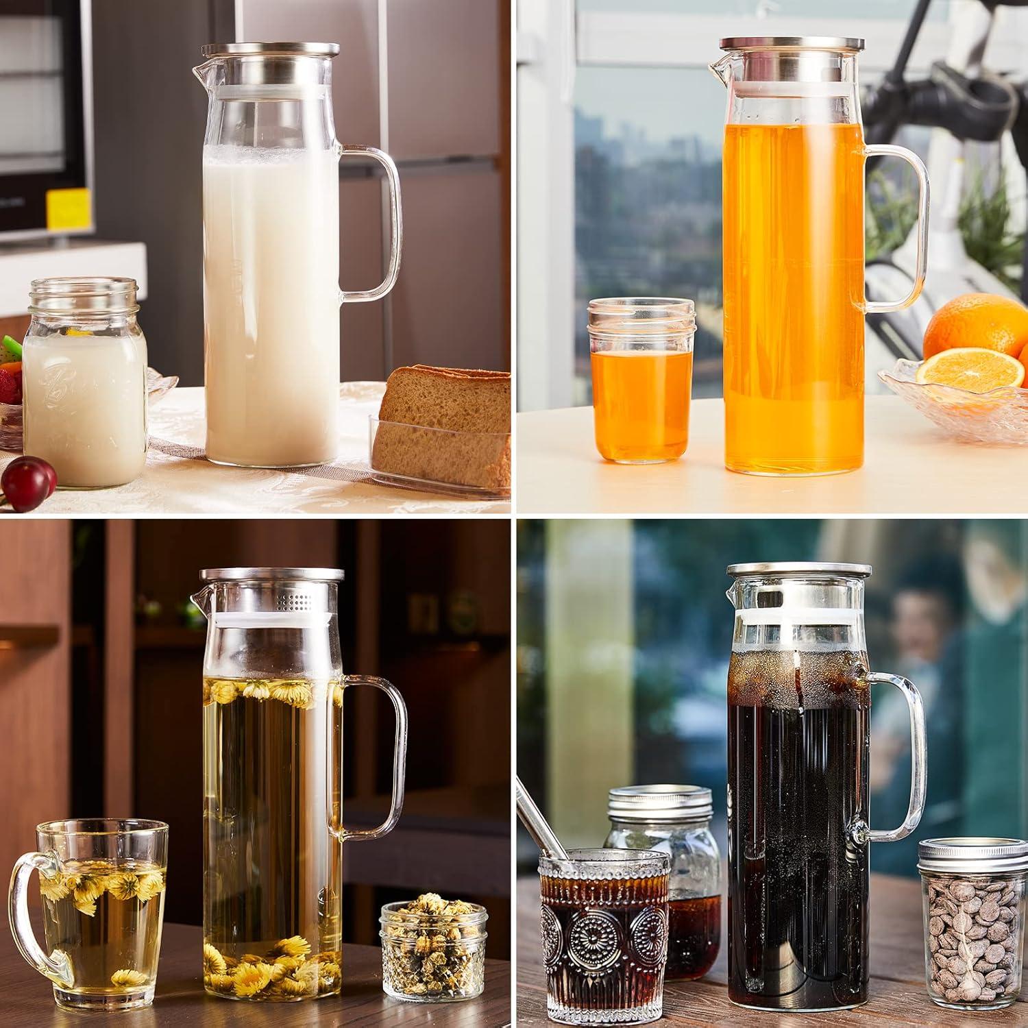 Glaskaraffe 1.5 Liter mit Edelstahldeckel Borosilikatglas