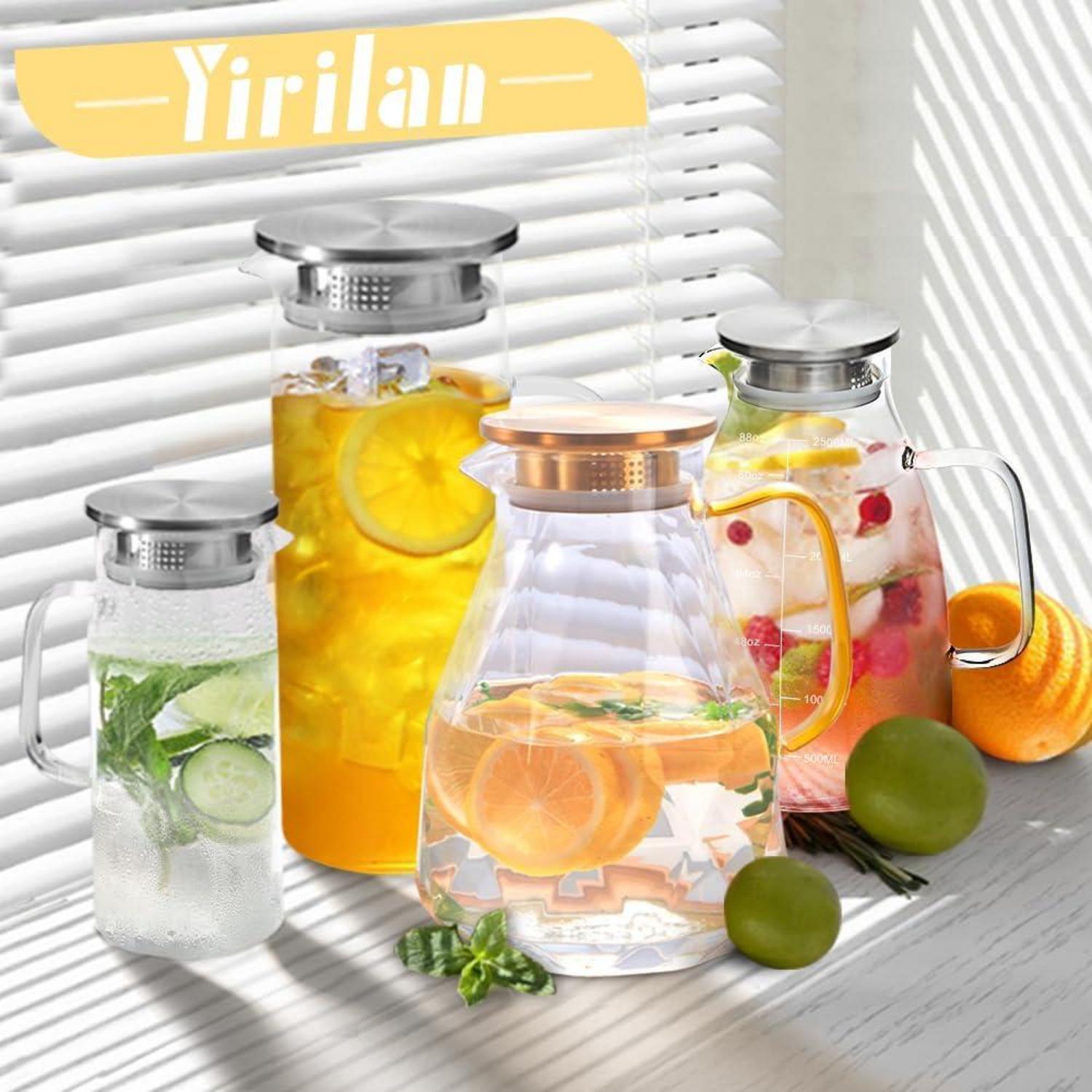 Transparente Glaskaraffe 1.5L mit Edelstahldeckel - Wasserkaraffe & Teekrug