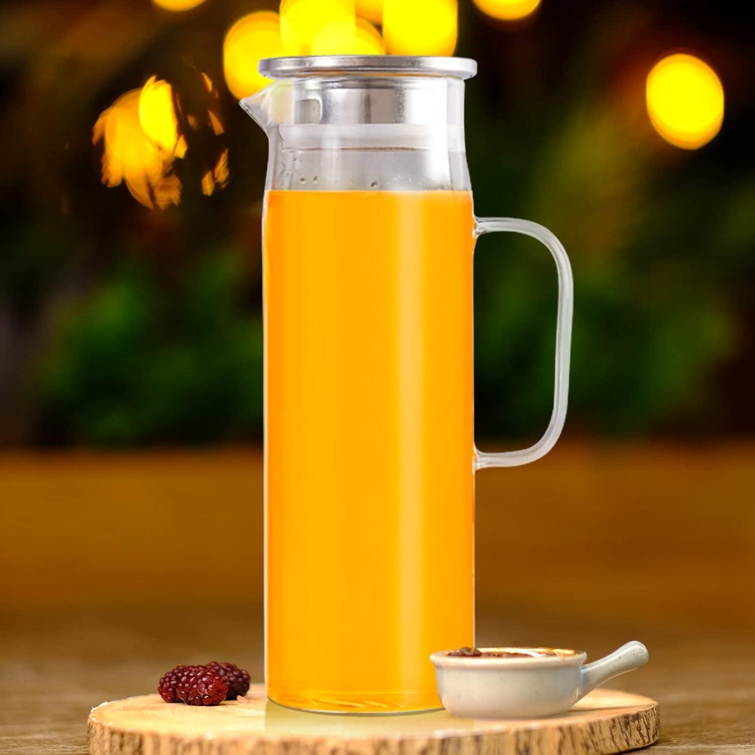 Glaskaraffe Wasserkaraffe 1,5 Liter mit Edelstahldeckel Transparent