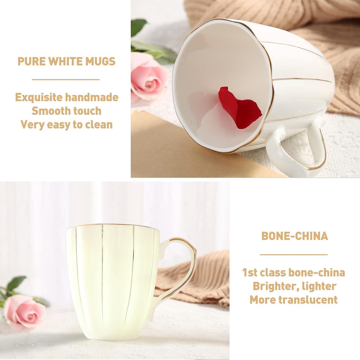 DUJUST Kaffeebecher-Set Luxuriös Britischer Stil Bone-China in Weiß/Gold