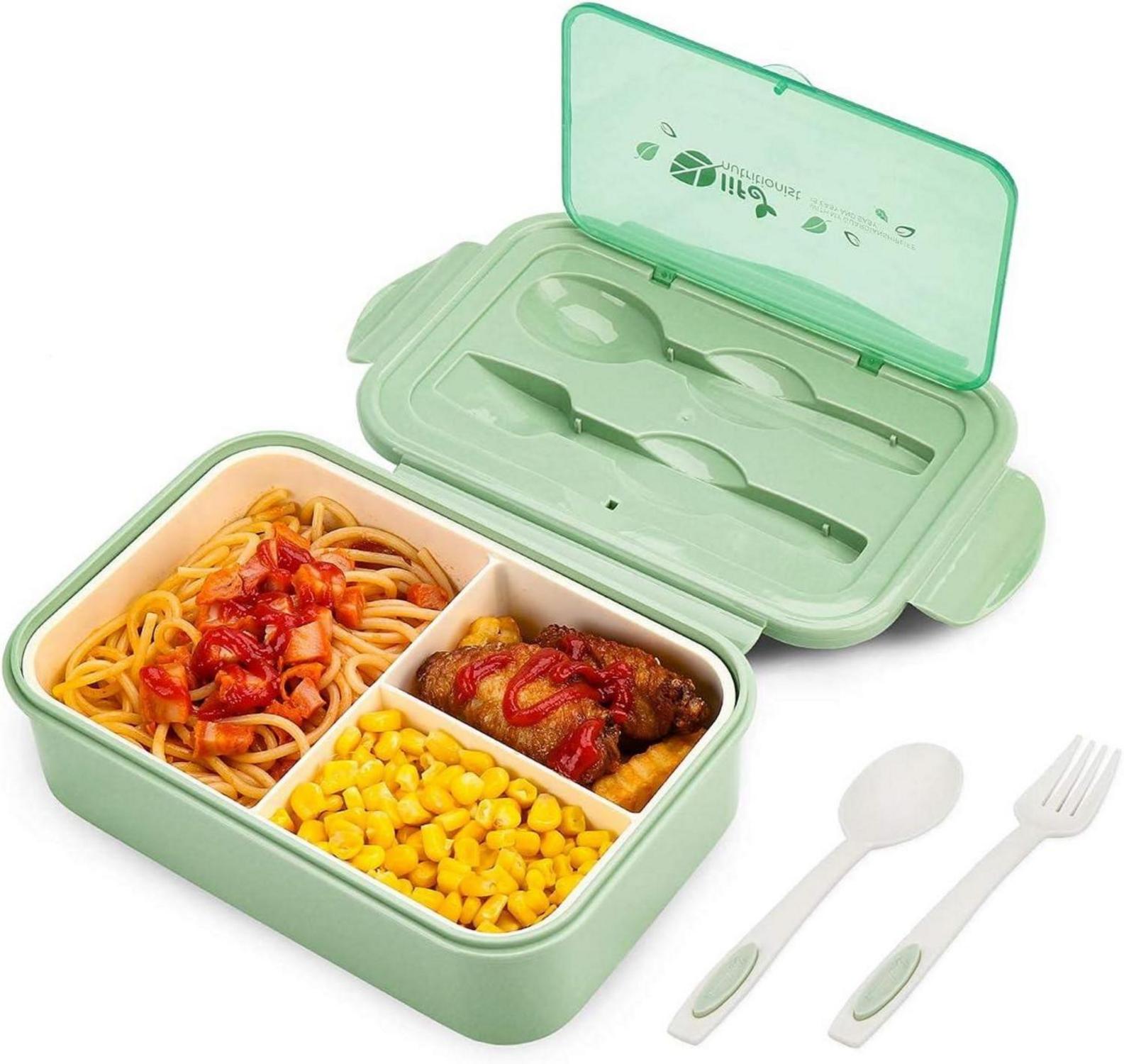 Lunchbox Bento Box Brotdose Auslaufsicher 3 Fächer Besteck