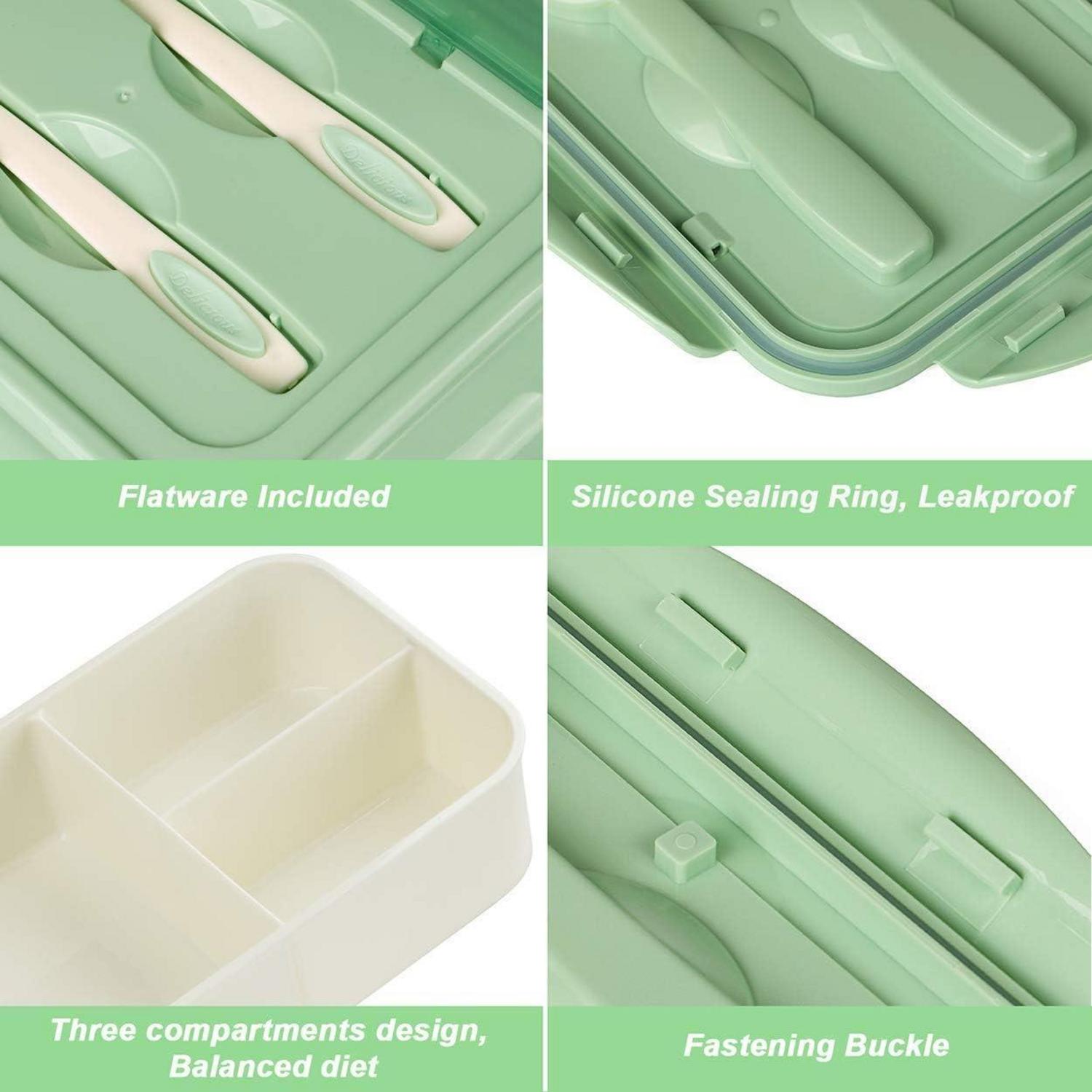 BIBURY Lunchbox Bento Box mit 3 Fächern Besteck