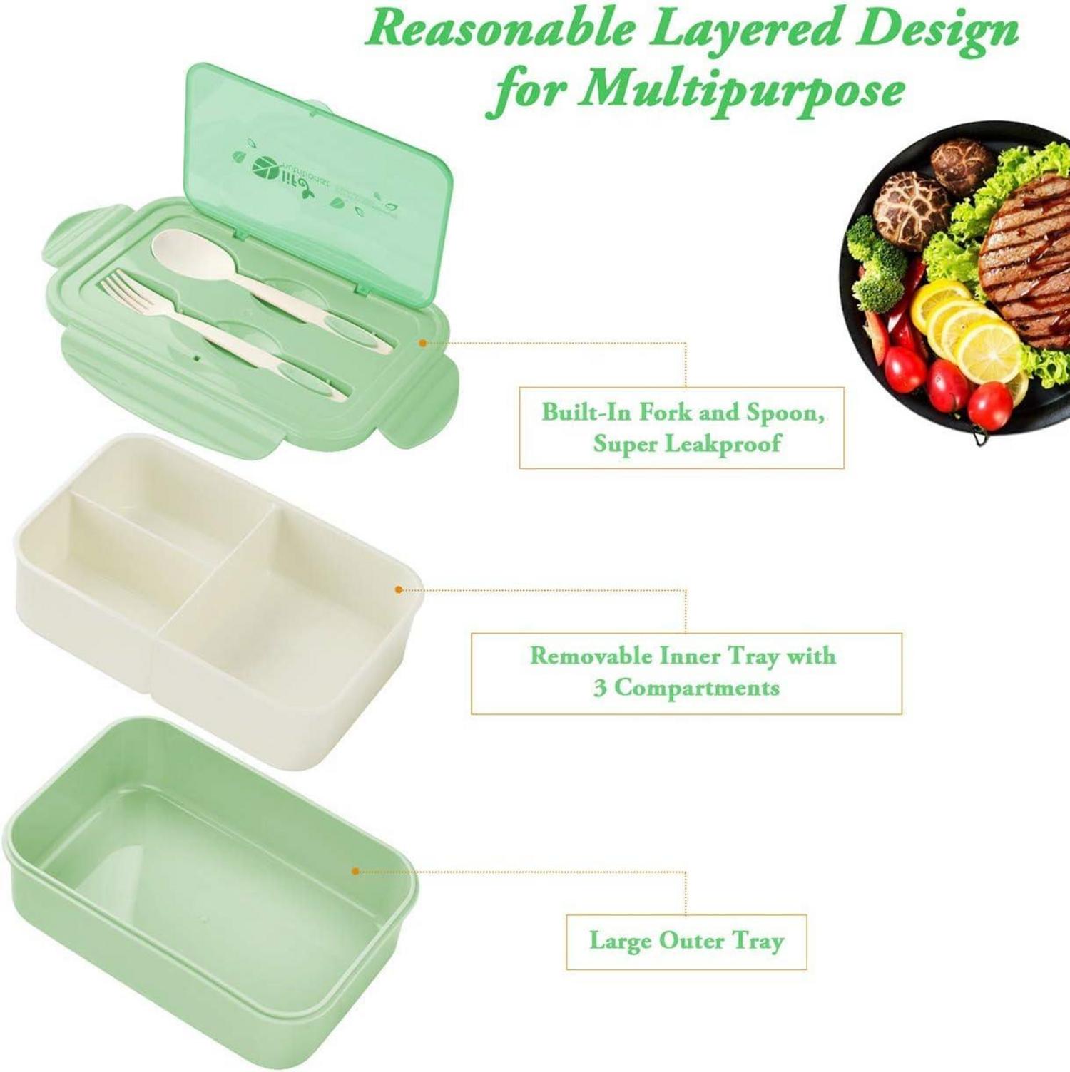 Lunchbox Bento Box Brotdose Auslaufsicher 3 Fächer Besteck