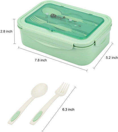 BIBURY Lunch Box Bento Box 3 Fächer Besteck Auslaufsicher Kühlschrank Spülmaschinenfest Mikrowellengeeignet Grün