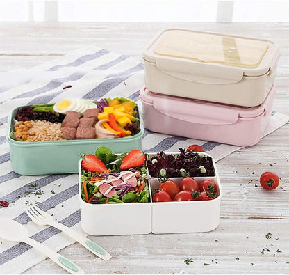 BIBURY Lunch Box Bento Box mit 3 Fächern Besteck Auslaufsicher Grün