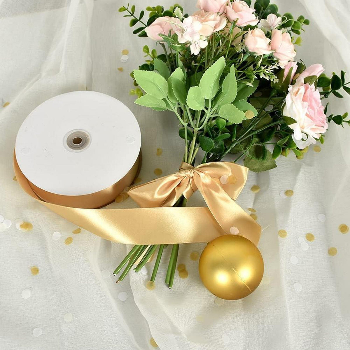 Gold Satinband 4cm x 91m – Geschenkband für Party & Verpackung