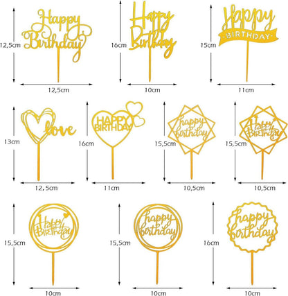 Goldene Happy Birthday Tortendeko Set Acryl Glitter Cake
