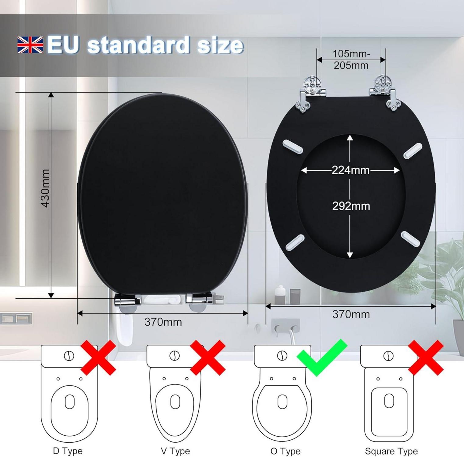 WC Sitz Absenkautomatik Antibakteriell MDF Holzkern Schwarz