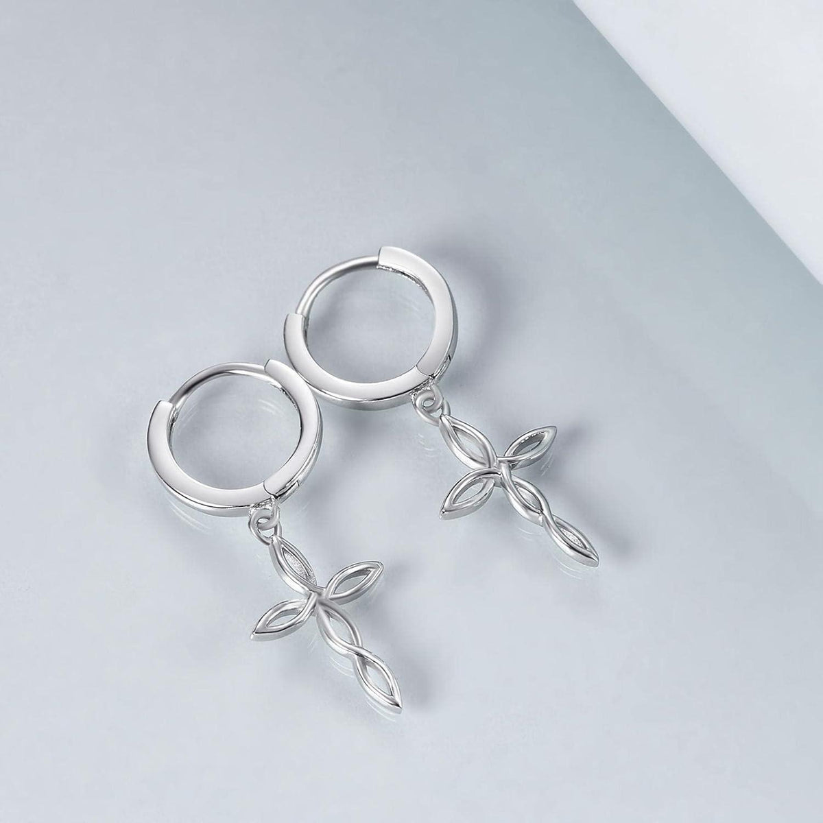 Sterling Silber Creolen mit Kreuz und Sternen, für Damen & Herren