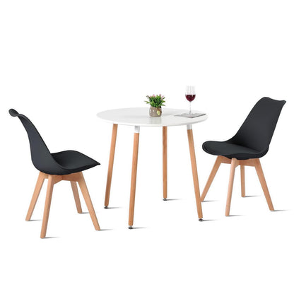 Skandinavischer Esstisch Set mit 2 Stühlen – 80x80cm Weiß/Schwarz